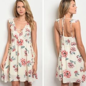 Ivory Floral Tunic Dress with Side Ties